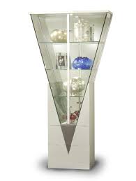 Black coffee finish (very dark brown) on select hardwoods and veneers. Triangular Glass Curio Cabinet Modern Furniture