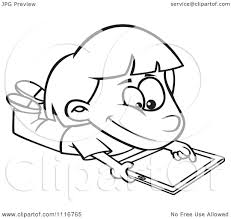 Are you searching for computer clipart png images or vector? Cartoon Of An Outlined Girl Using An Ipad Tablet Computer Royalty Free Vector Clipart By Toonaday 1116765