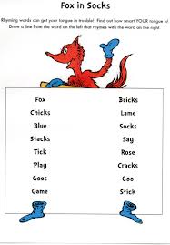 Fox In Socks Rhyming Word Worksheet Rhyming Words Worksheets Rhyming Words Kindergarten Phonics Worksheets