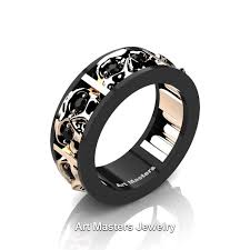 It's always exquisitely & timeless. Mens Modern 14k Black And Rose Gold Black Diamond Skull Channel Cluster Wedding Ring R453 14kbrgbd Art Masters Jewelry