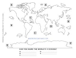 Printable 5 Oceans Coloring Map For Kids The 7 Continents Of The World Maps For Kids Geography Worksheets Printable Preschool Worksheets