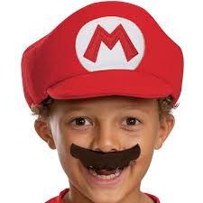 Mustache Mario Ball Cap Kid's Mario Hat And Mustache Accessory Costume Kit