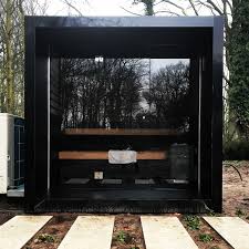 Zwarte Design Buitensauna Achtertuin Luifel Terrasverwarmers Moderne Patio