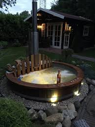 Combiset Isbjorn 180 Cm Durchmesser Kunststoff Badefass Teilweise Einbau Mit Interner Turbo Ofen Und Integ Hot Tub Garden Hot Tub Outdoor Farmhouse Hot Tubs