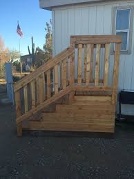 Use the stair calculator on decks.com to determine the number of stairs and the rise and run of each individual step. Custom Steps For Mobile Home Mobile Home Steps Mobile Home Porch Mobile Home Deck