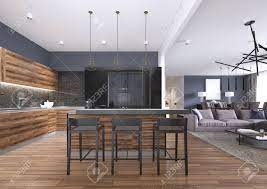 Add a serious breath of rustic air into your modern kitchen with this wood panelled kitchen island. Modern Kitchen With Wood And Gloss Black Kitchen Cabinets Kitchen Stock Photo Picture And Royalty Free Image Image 113377402