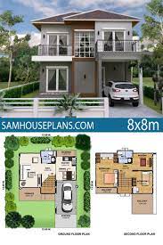 House Plan 8x8m With 3 Bedrooms Sam House Plans Architectural House Plans Square House Plans Small House Plans