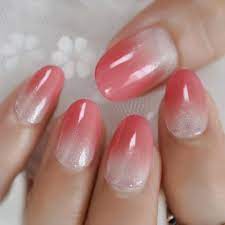 Short Ombre Fake Nails Light Red Gradient Trasparent Shimmer Oval Nail Art Tips Uv Gel Effect Manicure Fingernail Ombre Nail Diy Fake Nails Acrylic Nail Shapes