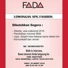 Check spelling or type a new query. Lowongan Kerja Spg Fashion Ada Boutique Di Solo Info Loker Solo