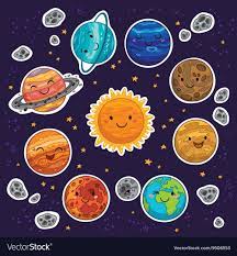 Set Of Stickers With Cute Smiling Planets Stars And Moon Vector Illustration Download A Free Preview Or High Quali Seni Menggambar Dengan Tangan Kartu Flash