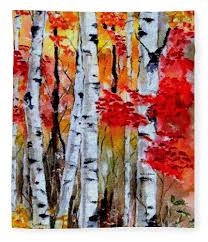 Birch Trees In Fall Paintings Birch Trees In Fall Fleece Blanket For Sale By Rafael Salazar With Images Fall Tree Painting Birch Tree Art Birch Trees Painting