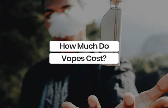 Person exhaling vape smoke while holding a vape mod with text overlay How Much Do Vapes Cost  VapeFeat pricing guide