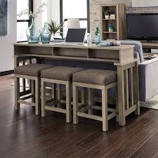 Oak 3 piece pub table set has a round sunburst wood veneer table top single pedestal column base and four legs of carved wood. Sun Valley Console Bar Table Set Liberty Furniture Furniture Cart
