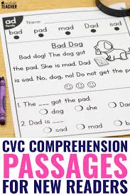 Consonant combination + short vowel + consonant combination such as, cat, mud, bed, pin, and pot. Kindergarten Reading Passages With Cvc Word Families