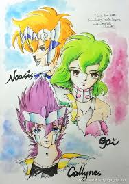 My Paintings Saint Seiya Hand Painted My Own Design Saint 画过冰河和梨的插图 这次画别人 诺艾西斯 奥皮 卡利恩斯 三角座 天兔座 巨爵座 水彩 粉饼 水涂 第四军团 白银三人组 2019 Apr 24晚完成 诺艾西斯和奥皮是我借用老外的角色 形象已经