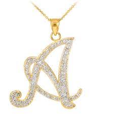 14k Gold Letter Script A Diamond Initial Pendant Necklace Initial Pendant Necklace Handmade Gold Jewellery Initial Necklace
