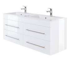 Waschbecken mit hahnloch und überlauf original von keramag modell: Bad Waschtisch Homeline 4 Auszuge 140 Cm Breit Hochglanz Weiss Ebay