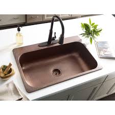 Sinkology Angelico Drop In Handmade Pure Copper 33 In 3 Hole Single Bowl Kitchen Sink In Hammered Antique Copper Sk101 33ac The Home Depot In 2020 Single Bowl Kitchen Sink Copper Kitchen Copper Kitchen