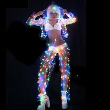 Women S Led Light Up Sheer Jacket And Pants Set Dancer Costume Led Costume Led Clothing