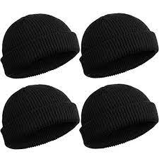 Satinior 4 Pieces Trawler Beanie Watch Hat Roll Up Edge Skullcap Fisherman Beanie Unisex Knitted Hats Beanie Knitting
