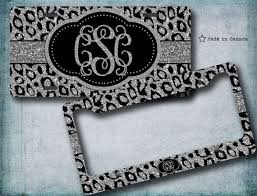 Faux Silver Glitter Black And Silver Cheetah Cute License Etsy Monogram License Plate Silver Glitter Plate Frames
