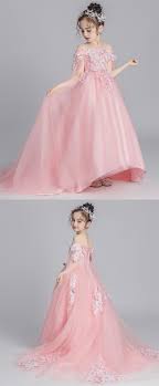 Off Shoulder Birthday Party Dresses For Adults Princess Off The Shoulder Floral Pink Girls Party Dress From Sugerdress In 2020 Wedding Dresses For Girls Childrens Ball Gowns Girls Party Dress