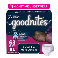 Goodnites Bedwetting Underwear for Girls, XL (95-140+ lbs), 9 Ct (Select  for More)