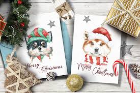Christmas Animals Dogs Cats By Catherine Wheel On Creativemarket In 2020 Christmas Animals Watercolor Dog Watercolor Animals