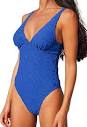 CUPSHE Women One Piece Swimsuit Deep V Neck Textured Underwire Low ...