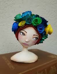 Paper Clay Doll Made By Clay Hand Crafted Paper Clay Doll Made With Vintage  Fabric And