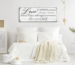 Love Never Fails Modern Farmhouse Decor Master Bedroom Etsy In 2020 Above Bed Decor Master Bedroom Wall Decor Bed Decor