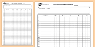 free class behaviour record chart class behaviour