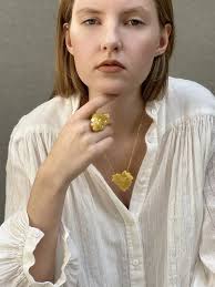 Silver Gold-plated & Opaque Yellow Amber Statement Ring, Leaf-shaped Baltic  Amber Gemstone, Elegant, Classic