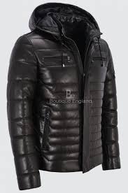 Men S Black Puffer Hooded Real Lambskin Napa Leather Sport Jacket Fully Quilted 2006 Winter Leather Jackets Leather Jacket Men Style Leather Jacket Men