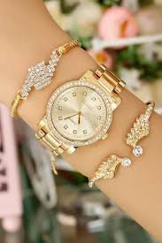 Clariss Marka Gold Kasa Bayan Saat Ve Bileklik Kombini Yakamoz Enleri Womens Watches Luxury Watches Women Fashion Fashion Watches
