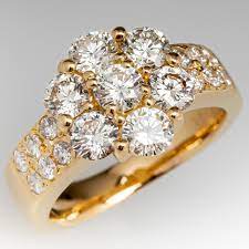 Cluster ring in 925 sterling silver, cz diamond cluster ring, wedding band.engagement ring xawxaw 4.5 out of 5 stars (124) $ 39.00 free shipping add to favorites round diamond cluster engagement ring 14k yellow gold size 6 1/4 thebronzelook 5 out of 5 stars (133. Low Profile 18k Yellow Gold Cluster Diamond Ring