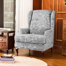 Subrtex Spandex Universal Wing Back Armchair Covers Floral Printed Chair Slipcovers Furniture In 2020 Slipcovers For Chairs Wingback Chair Slipcovers Arm Chair Covers