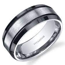 Men S 8mm Black And Silver Beveled Wedding Band Ring In Titanium Walmart Com In 2022 Titanium Rings For Men Mens Wedding Rings Rings For Men