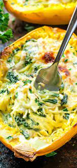 Cheesy Garlic Parmesan Spinach Spaghetti Squash Recipe Recipes Veggie Dishes Healthy Recipes