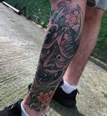 Guys Hannya Mask Leg Sleeve Tattoo Hannya Mask Tattoo Mask Tattoo Tattoos