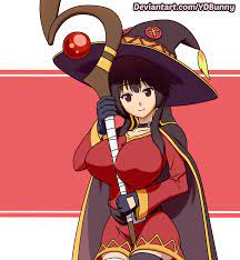 ydbunny, megumin, kono subarashii sekai ni shukufuku wo!, animated, animated  gif, 1girl, between breasts, breast expansion, breasts, bursting breasts,  hat, huge breasts, looking at viewer, nipples, one eye closed, staff, torn  clothes,