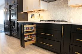 All white kitchen with grey countertops and dark night dummo bpm. Coal Valley Il What S Black White And Gold All Over This On Trend Kitchen Transitional Kitchen Other By Village Home Stores Houzz