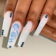 Alondra Deleon On Instagram Blue Dragon With Swarovski Crystals Coffinnails Tapperedsqa Purple Acrylic Nails Acrylic Nails Light Blue Blue Acrylic Nails