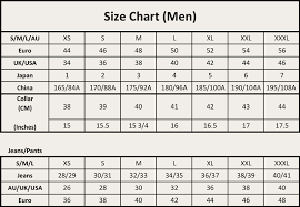 size chart clothing men 0cm