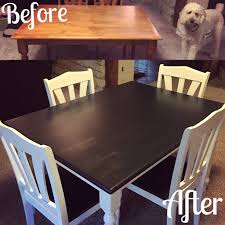 Our Kitchen Table Makeover We Used Rustoleum Chalk Paint In Linen White And Ebony Wood Stain Kitchen Table Makeover Painted Kitchen Tables Kitchen Table Redo