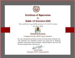 Submit an online form below to send a message to thank our hospital workers. Gsss Varpal Certificate Of Appreciation For Covid 19 Duties Facebook