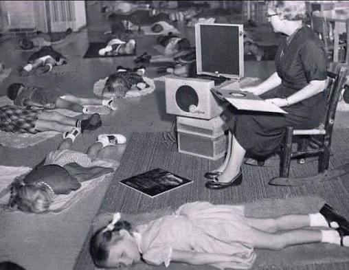 Nap time in 1950s kindergarten