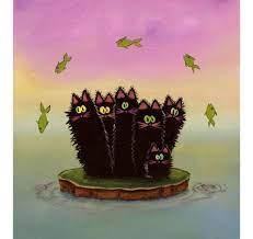 Scaredy Cat Island Matted Print From The Cranky Cat By Crankycats Bewitching Black Cats Katzen Silhouette Katzen