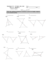 Fillable Online Worksheet 44 Name 45 Sss Sas Asa Date Proofs 1 Geometry Fax Email Print Pdffiller