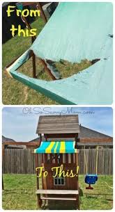 Diy canopy for an old outdoor swing : Easy Diy Swing Set Canopy Replacement Oh So Savvy Mom Swing Set Diy Diy Swing Diy Playground